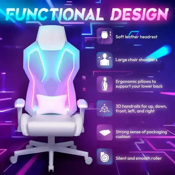 PC Gaming Chair with LED Lights - Image 3