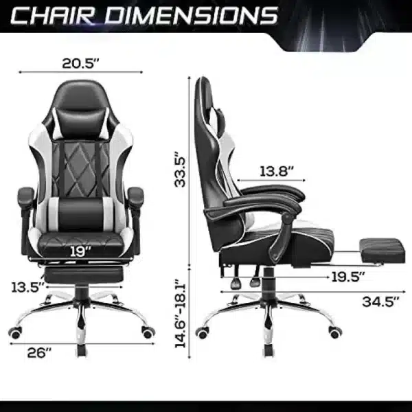 Gaming Chair with Footrest and Massage Lumbar Support - Image 3