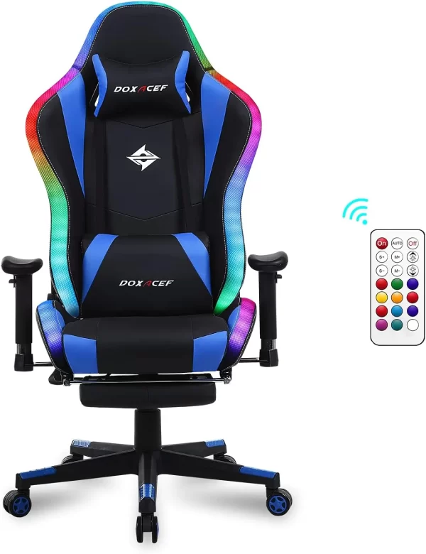 RGB Gaming Chair with Massage and Footrest Large Ergonomic Computer Desk Chair Video Gaming Chair with LED Light - Image 6