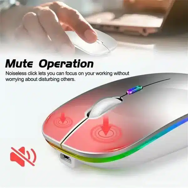 Silent LED Wireless Mouse, Bluetooth-compatible, For Laptop PC iPad - Image 5