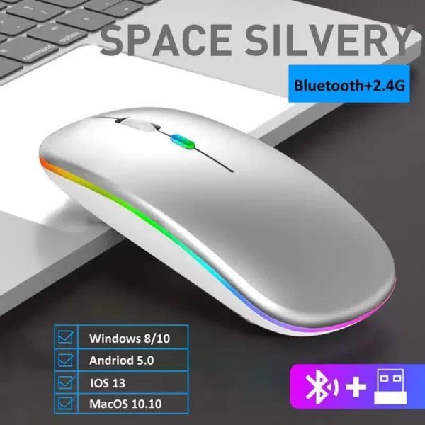 Silent LED Wireless Mouse, Bluetooth-compatible, For Laptop PC iPad - Image 8