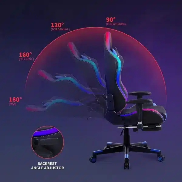 RGB Gaming Chair with Massage and Footrest Large Ergonomic Computer Desk Chair Video Gaming Chair with LED Light - Image 5