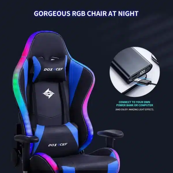 RGB Gaming Chair with Massage and Footrest Large Ergonomic Computer Desk Chair Video Gaming Chair with LED Light - Image 3