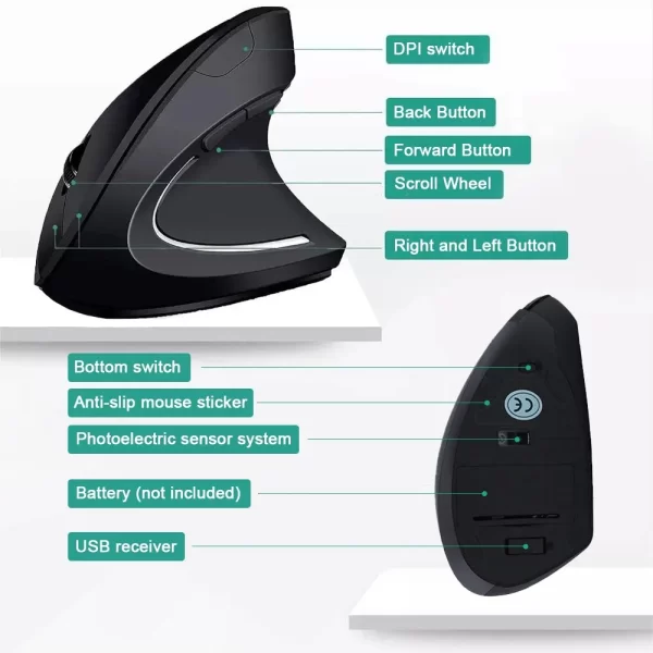 Ergonomic Vertical Wireless Mouse - Image 3